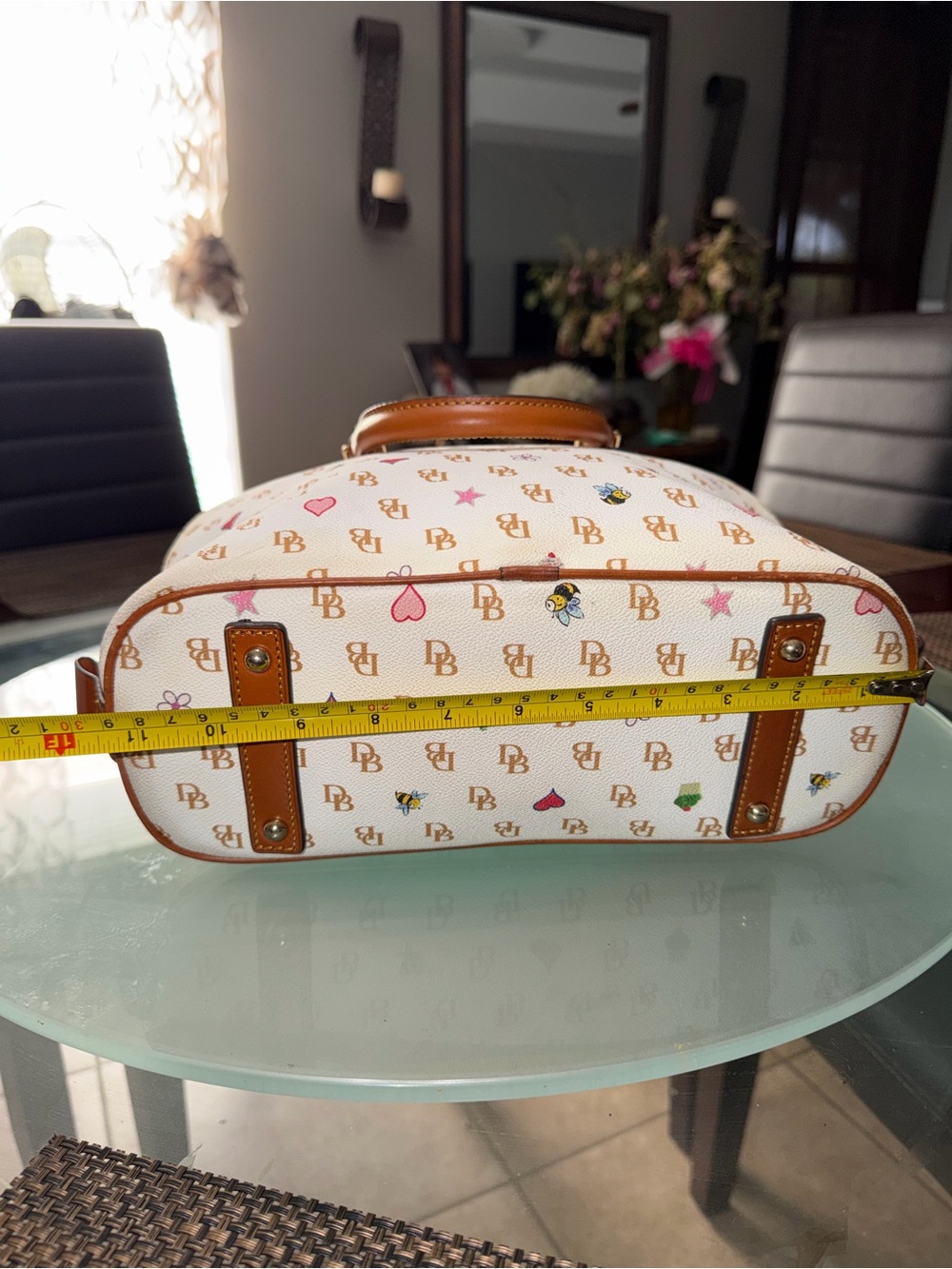 Dooney & Bourke White Satchel with Tan Trim and Multicolor Accents - Picture 5 of 11